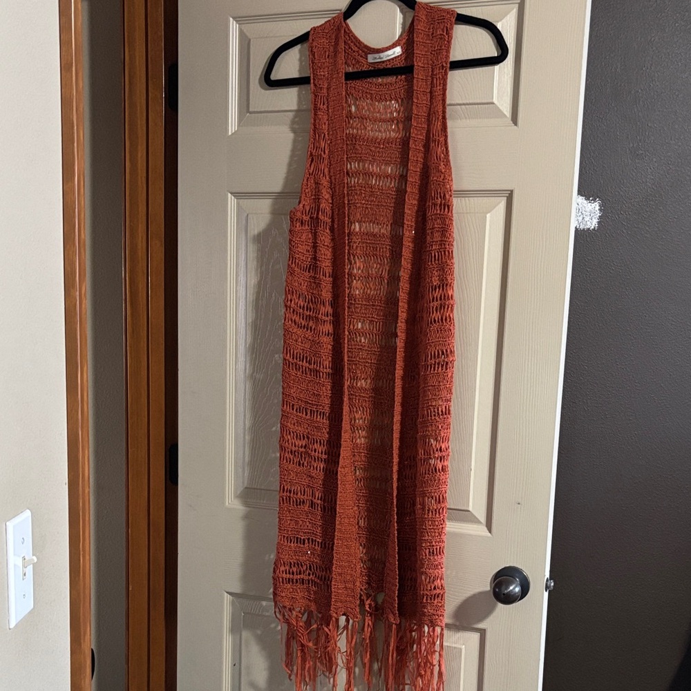 Bohemian Rust Orange Crochet Duster
